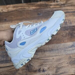 Unisex Skechers Women's White and Blue Athletic Sneakers Shoes Men's Size 6.5